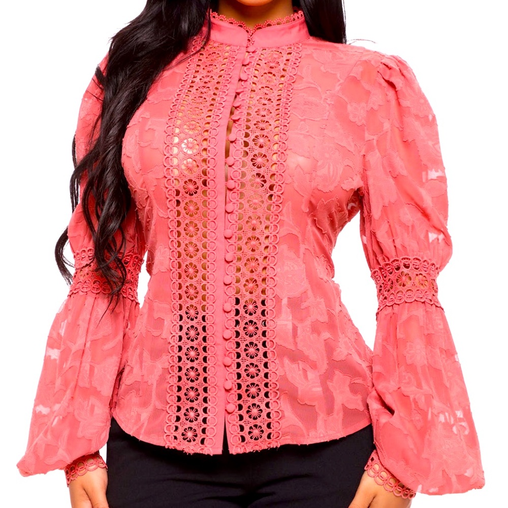 XL, Deep Coral, Shakespearean Blouse